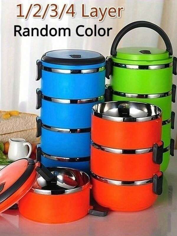 1pc Stainless Steel Lunch Box - Leak-Proof Insulated Food Container With Handle, Suitable For Office, Camping, Picnic | Durable And Reusable Thermal Bento Box | Portable Lunch Box For Outdoor, Travel, School Supplies