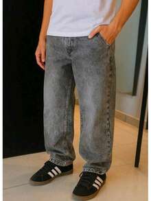Dazzling Men's Original Plus Size Wide Leg Jeans - Marbled - View 1