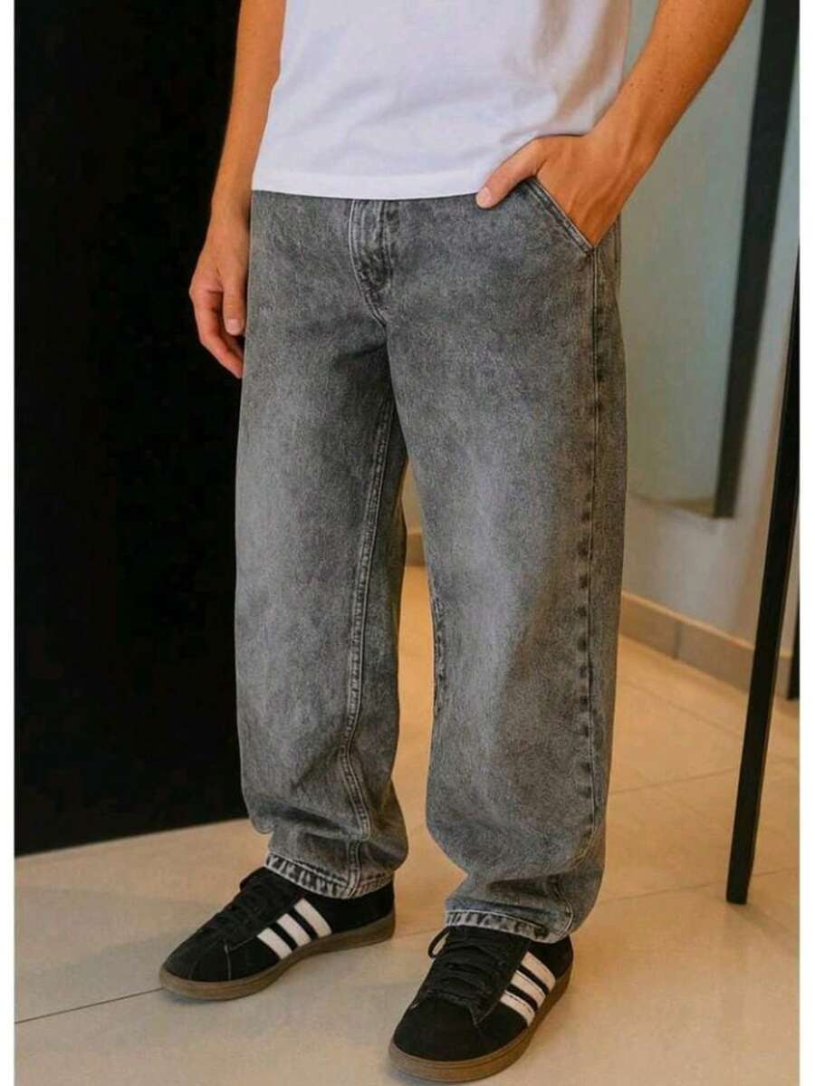 Dazzling Men's Original Plus Size Wide Leg Jeans - Marbled - View 1