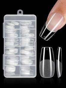 120/600片装 中号方形软胶透明甲片 半哑光全覆盖甲片 亚克力预压假指甲片 指甲延长器 家用DIY美甲压片 美甲产品 美甲用品 - 無色 - 查看 7