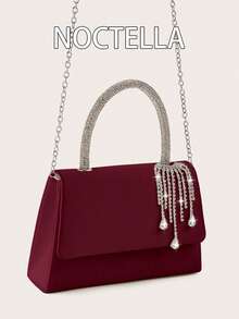 Noctella Túi cầm tay dự tiệc đính đá Rhinestone tua rua đơn giản thanh lịch và sang trọng dành cho nữ, Túi xách thời trang và sáng bóng, Phù hợp với trang phục hàng ngày của phụ nữ, Thích hợp cho các bữa tiệc mùa thu và mùa đông, các buổi tụ họp, bữa tối, đám cưới, quà tặng Giáng sinh cho phụ nữ, quà tặng ngày lễ tình nhân - Màu Đỏ Sâu - Xem 4
