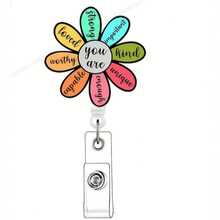 1 pieza Clip de identificación con forma de pétalo de acrílico, Soporte de identificación, Elástico, Adecuado para enfermeras, médicos, trabajadores, trabajadores sociales, personal de oficina, maestros, regalos