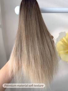 16英寸渐变棕色爪夹式马尾假发，耐热合成直发接发，适合日常使用 - 漸層棕色 - 查看 5