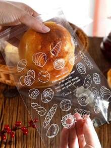 10/100个装面包袋、三明治袋、烘焙切片吐司全麦欧式面包自封包装袋、烘焙食品包装袋、透明自粘包装袋、饼干包装塑料袋，适用于饼干、切片面包、甜甜圈、糖果包装 - 彩色 - 查看 10