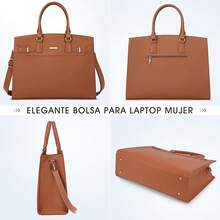Bolsas de Mujer 15.6 Pulgadas PU Bolsa para Laptop Mujer Impermeable Tote Bag con Bandolera Ajustableíbleúltiples Bolsillos - Marrón - Ver 4