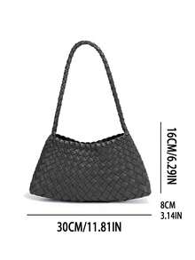 Handgefertigte gewebte Unterarmtasche für Frauen, 2025 neue vielseitige lässige Retro-Gemüsekorb-Handtasche, Shopper & Umhängetasche - Dunkelgrau - Übersicht 2