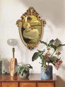 1pc European Classical Style Gold Patterned Asymmetrical Mirror Decoration Photo Frames, Can Be Hung Or Placed On Table As Home Wall Or Vanity Mirror Decoration Best Gifts Birthday Graduation