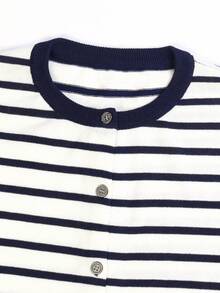 Striped Cardigan Sweater For Women Fall/Winter Sweaters For Christmas - Navy Blue - View 7