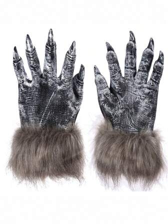 1 双万圣节狼手套狼人服装圣诞节指甲成人怪物手爪爪子道具角色扮演派对复活节