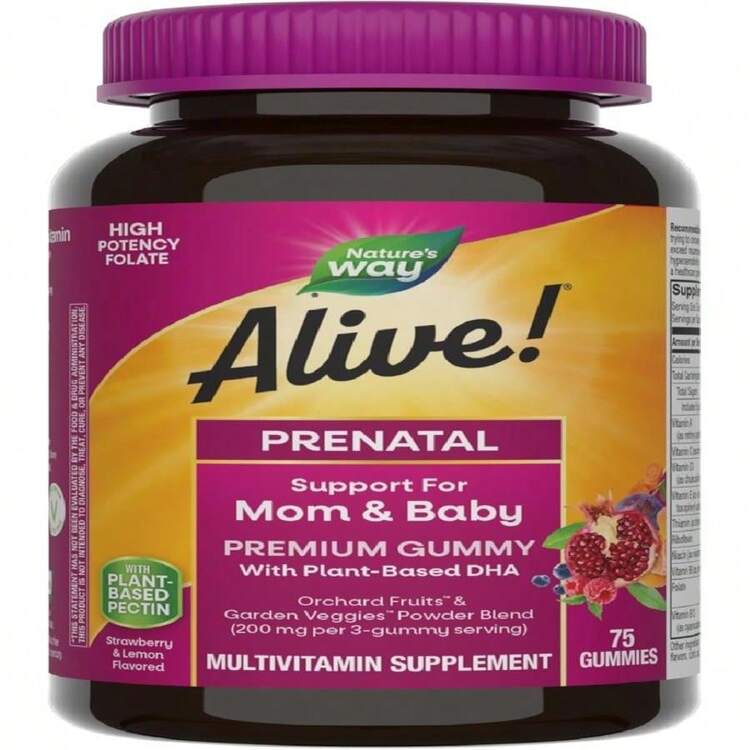 Nature's Way Alive! Prenatal Premium Gummy Multivitamin, High Potency Folate, Plant-Based DHA, Vegetarian, Strawberry And Lemon Flavored, 75 Gummies - 白色的 - 查看 1