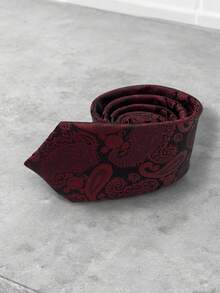 Luxury Men's Skinny Ties Polyester Silk Solid Polka Dot Striped Check Skinny Jacquard Groomsman Tie - 酒紅色 - 查看 2