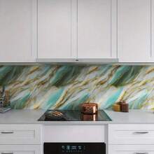 Washable Glossy Green Gold Marble Wallpaper 5 Meter X 60cm Water/Oil Resistant - 綠色 - 查看 7