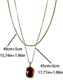 1pc Double-Layer Amber & Tiger Eye Stone Necklace, Fashionable Luxury Copper Material Gold Color Necklace Suitable For Women's Daily Wear, Party, Banquet, Performance, Daily Outfit Matching
