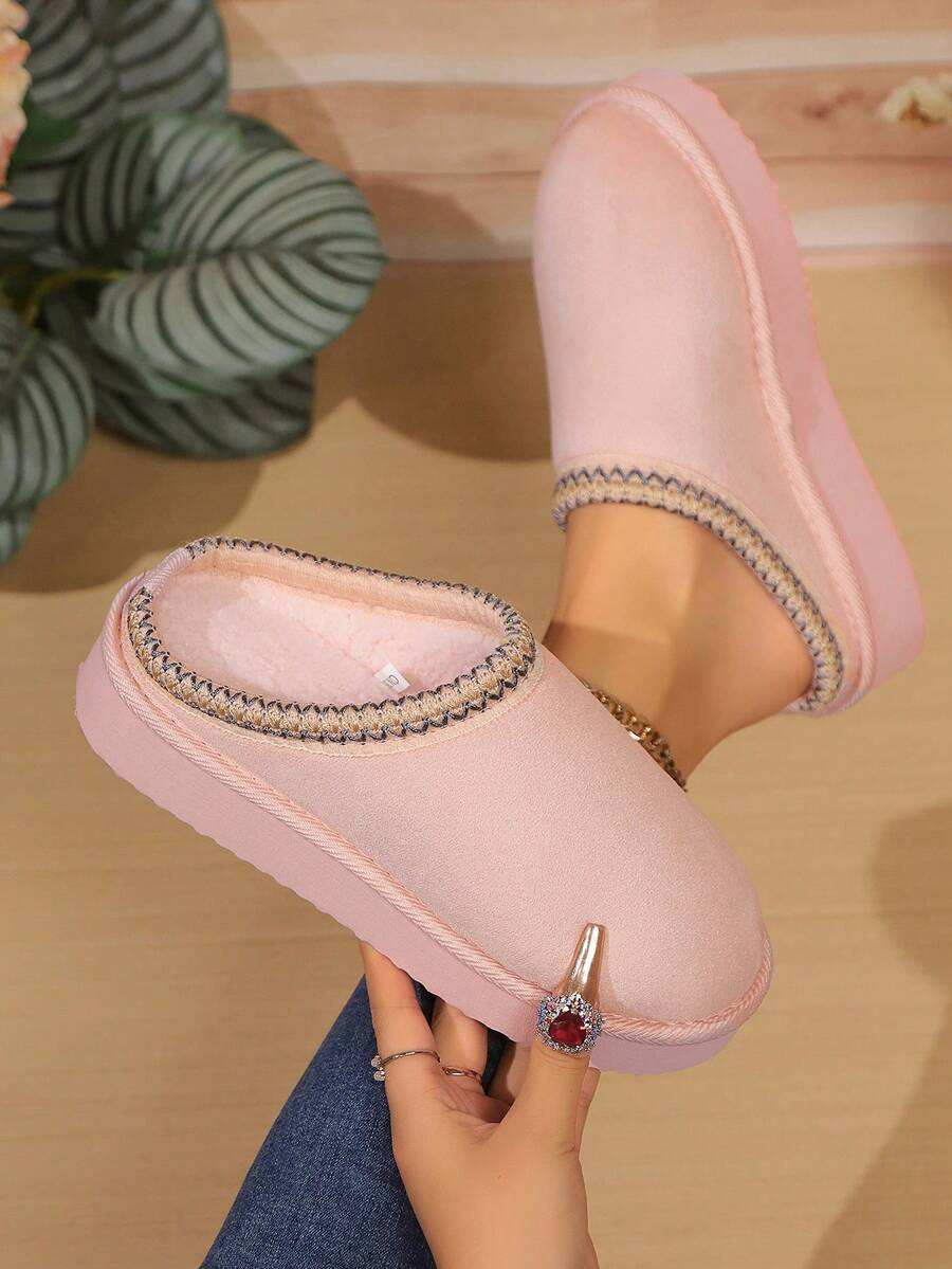 Women Low Top Mini Boots Indoor Slippers - Pink - View 1