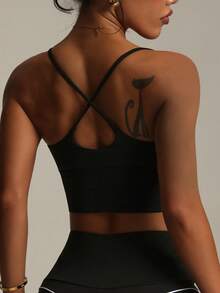 女士纯色无钢圈交叉肩带时尚针织运动文胸