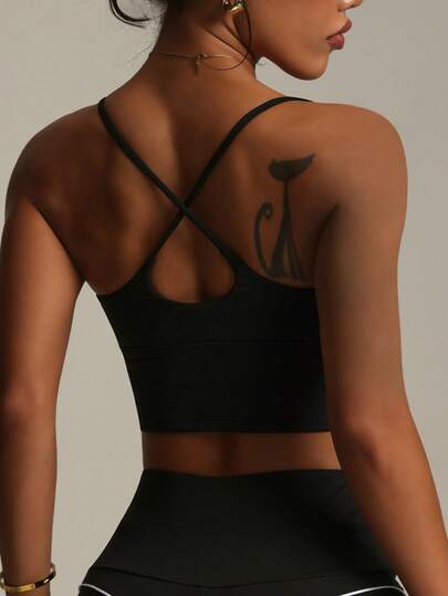 Zwart Wireless Criss Cross Strap able Knit Sports BH view 2