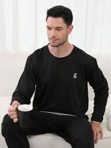 QIANNIANMA Herren Rundhalsausschnitt Schlafanzug Set, Langarm Top und Hose, Frühling/Herbst