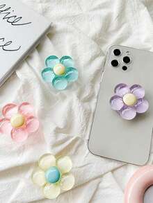 1pc Portable Foldable 3D Floral Design Phone Grip - Universal Smartphone Stand And Desk Holder With Decorative Flower - For Mobile Devices