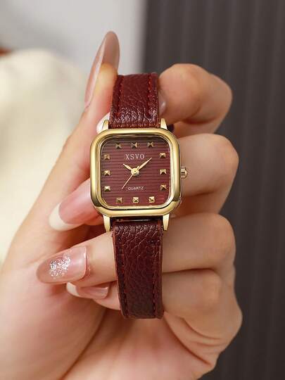 1pc Elegante Bar Scale Dial Leather Strap Quartz Watch, Matching, Birthday, Her, Anniversary, Year End Promotion, Singles' Day, Halloween No Box