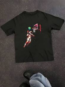 Astronaut Basketball Outer Space Gifts Men Kids Women Space T-Shirt - Black - View 1