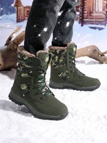 New Plus Size Women Winter High-Top Anti-Slip Thermal Lined Boots, Women's Knee-High Boots, Women's Military Boots And Tactical Boots, Women's Snow Boots, Women's Fashionable Warm Boots, Women's Outdoor Snow Hiking Boots, Women's Military Green Boots, Women's Mid-Calf Boots, Lace-Up Camouflage Snow Boots, Women's Winter Boots, Warm Fuzzy Boots