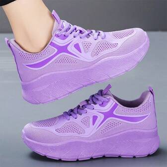 1 paire de chaussures de sport pour femmes, en tissu mode à lacets, convenant pour la salle de sport, l'extérieur, toutes les saisons