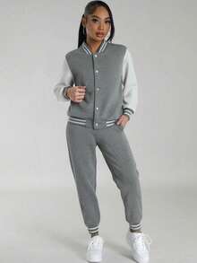 2pcs/Set Teenage Girls & Youth Raglan Athletic Jacket & Drawstring Sweatpants Track Suit Set, For Spring/Autumn