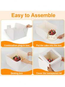 2 Packungen weiße Kuchenboxen mit Sichtfenster und Böden, Einweg-Dessert-Transportbehälter für Geburtstagsparty-Geschenke, Backzubehör für Kinder und Familie