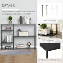 HOMCOM Standregal Bücherregal mit 5 offenen Fächern Aktenregal aus Metall Schwarz 120x35x87 5 cm für Küche and Wohnzimmer