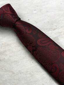 Luxury Men's Skinny Ties Polyester Silk Solid Polka Dot Striped Check Skinny Jacquard Groomsman Tie - 酒紅色 - 查看 4