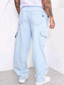 Men's Plus Size Cargo Pants Dazzling Extra Large Balloon Jeans With Original Pocket - Ice - View 2