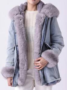 Damen Denim Jacke mit Fellkragen und Taschen für Herbst/Winter Pendeln von Risissida - Graue Haare - Übersicht 4