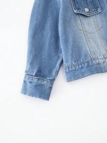 جاكيت جينز مطرز بنمط كرتوني أنيق للبنات، مناسب للارتداء في الخارج - الأزرق - مشاهدة 6