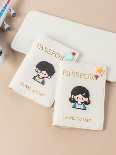 1pc Matte Finish Pu Material Travel Passport Cover With World Map & Letter Print And Fixed Design Passport Holder Passport Case Passport Wallet