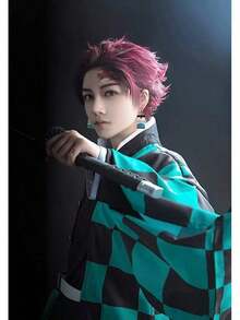 Anime Tanjiro Cosplay Costume, Men's Kimono Suit, Halloween Party Costume (Without Wig And Saber Props)