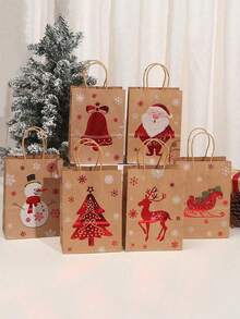 24个/6个圣诞礼品袋，圣诞老人、圣诞树印花牛皮纸袋，礼品包装袋，派对装饰手提袋，圣诞装饰品，圣诞派对用品，礼品袋，手提袋，包装袋。印有圣诞老人、圣诞树、雪人、驯鹿、圣诞铃铛、圣诞雪橇等图案。适用于礼品包装、购物包装。圣诞节。 - 彩色 - 查看 7