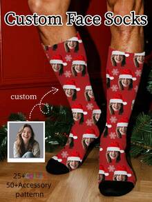 1 Pasang Kaos Kaki Wajah Kustom, Kaos Kaki Perahu Foto Natal yang Dipersonalisasi, Hadiah Ulang Tahun Liburan Unik yang Unik, Hadiah Pesta - MultiWarna - View 3