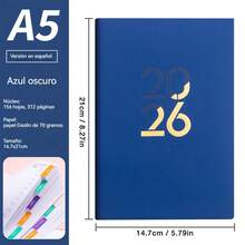 2025-2026 New Year's Eve English A5 Starry Sky Planner, 204 Sheets / 408 Pages, Including Annual, Monthly, Weekly, And Daily Plans, With A Built-In Pen Holder, Bookmark, Inner Pocket, School Return Student Stationery, Business And Office Notebook - A5 - View 22