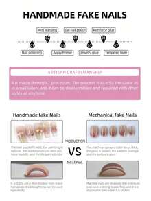 10片Y2K霓虹粉色美甲贴片 | 短款杏仁形和方形亮面复古美甲 | 可重复使用，适合日常和节日美甲 | 可重复使用，适合日常和春季节日优雅美甲 | 完整美甲套装，包含1个指甲锉和果冻胶美甲用品 - 玫紅色 - 查看 8