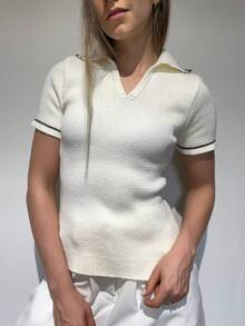 Striped Knitted Polo T-Shirt Ribbed Knit Summer Women's Fashion - 與布朗決戰 - 查看 5