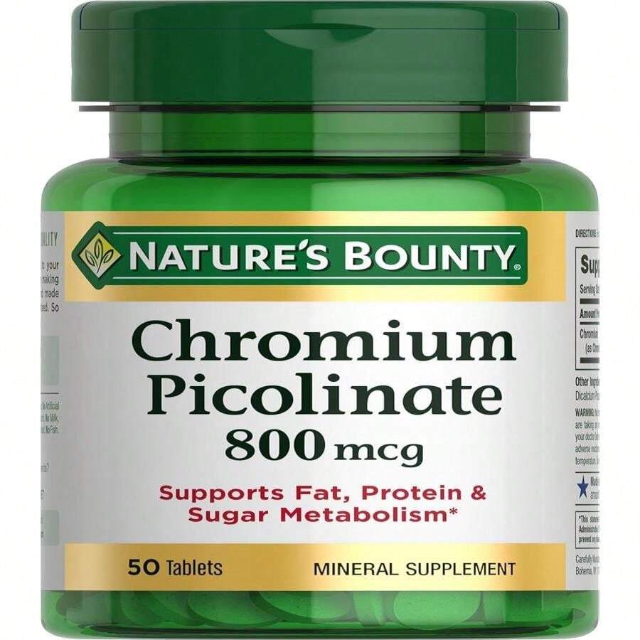 Nature'S Bounty Chromium Picolinate, Supports Fat, Protein &Amp; Sugar Metabolism, Mineral Supplement, 800 Mcg, 50 Tablets - Flavor NameA - 查看 1