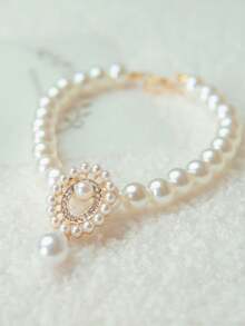 Adjustable Dog Cat Pearl Necklace Jewelry Diamond Pendant Fashion Luxury Pet Collar Wedding Birthday Prom Costume Accessories