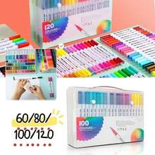 Kit 12/24/36/48/60/80/100/120 Cores Caneta 2 em 1 Brush Lettering e Ponta Fina Dual Pen Canetinha Colorir Desenho Moby - 80 núcleos - Visão 3