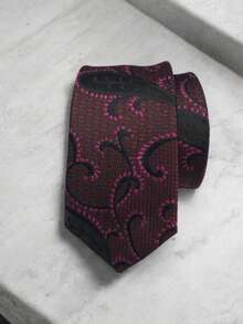 Luxury Men's Skinny Ties Polyester Silk Solid Polka Dot Striped Check Skinny Jacquard Groomsman Tie - 深粉 - 查看 1