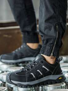 (Size Runs Small, Please Order One Size Large)1 Pair Steel Toe Shoes For Men Safety Shoes For Women,Work Safety Shoes Steel Toe Sneakers Comfortable Lightweight Work Trainer Puncture Proof Black Rubber Sole Indestructible Work Shoes For Climbing,Warehouses,Gardening,Outdoor Work And Prefect Gifts And Construction Work Protective Boots For Outdoor Exploration,Traveling,Running Shoes Hiking Shoes For Men Women Shoes - Black - View 11