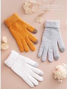 Women's And Men's Winter Ski Magic Gloves Warm Full-Finger Stretch Knitted Polyester Blend With Elastic Acrylic Mittens Jacquard Design For Touch Screen For Outdoor & Cycling