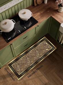 1片硅胶厨房地垫，仿大理石纹理，带金色纹路，外观奢华优雅
