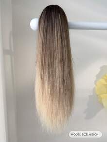 16英寸渐变棕色爪夹式马尾假发，耐热合成直发接发，适合日常使用 - 漸層棕色 - 查看 6