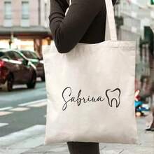 2D Flat, Custom Dental Tote Bag - Personalized Dentist & Hygienist Gift With 2D Flat Print, Black With Golden Dental Design, Durable Polyester For Dental Professionals, Dentist Gifts, Professional Carryall, Elegant Script Design, Highquality Print, 2D Flat - 白色 - 查看 6