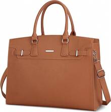 Bolsas de Mujer 15.6 Pulgadas PU Bolsa para Laptop Mujer Impermeable Tote Bag con Bandolera Ajustableíbleúltiples Bolsillos - Marrón - Ver 9